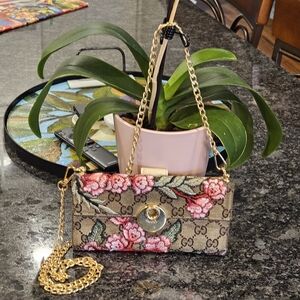 Gucci GG Monogram Eclipse Continental Wallet w/Crossbody Chain & Patches Added